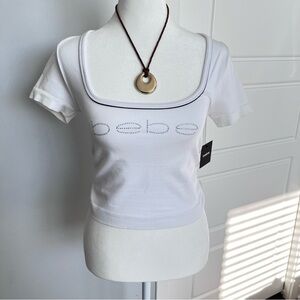 Bebe White Short Sleeve Tee with Scoop Neck